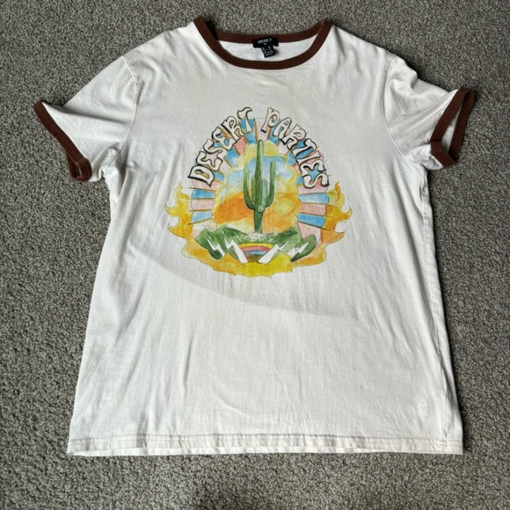 Forever 21 Desert Parties Cotton Graphic Tee Shirt Brown Trim Sz XL *